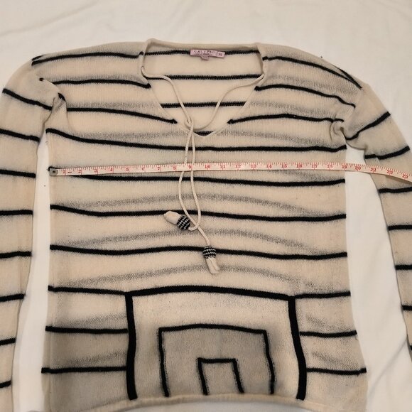 CALYPSO White and Black Striped Long Sleeve Cashmere Sweater Size XS - Picture 8 of 10